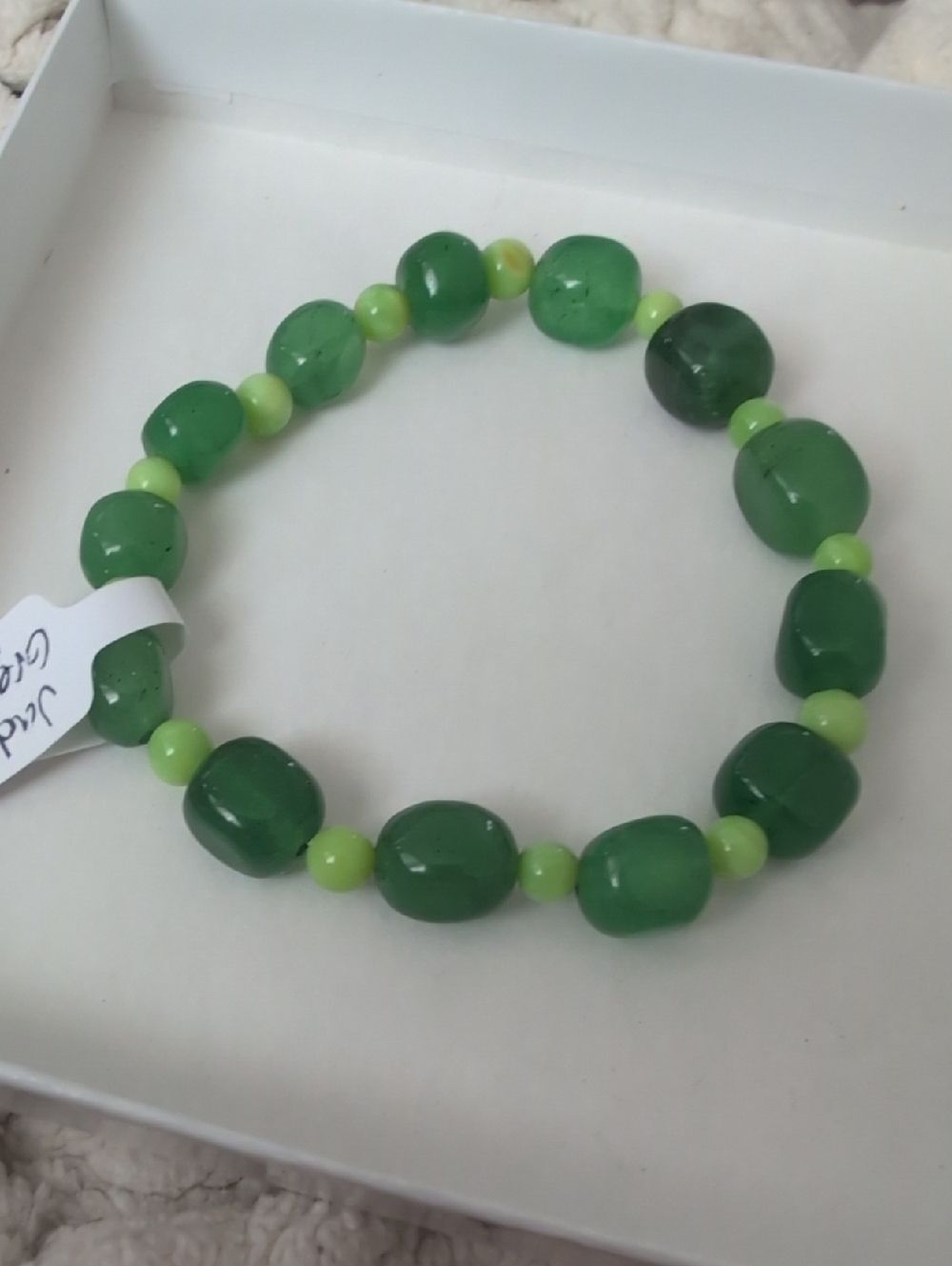 Handmade Jade And Green Opal Stretch Bracelet, 6.5 Inches